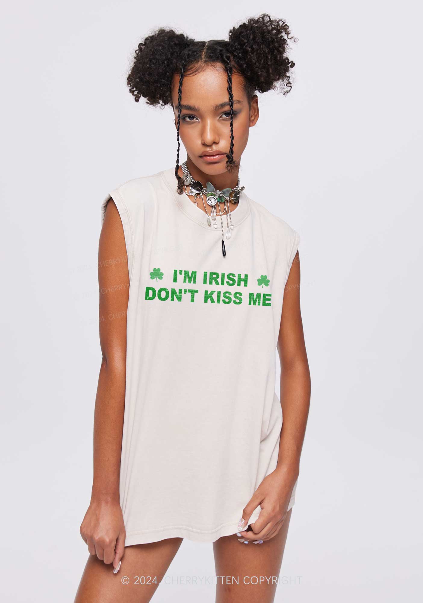 Dont Kiss Irish St Patricks Y2K Washed Tank Cherrykitten