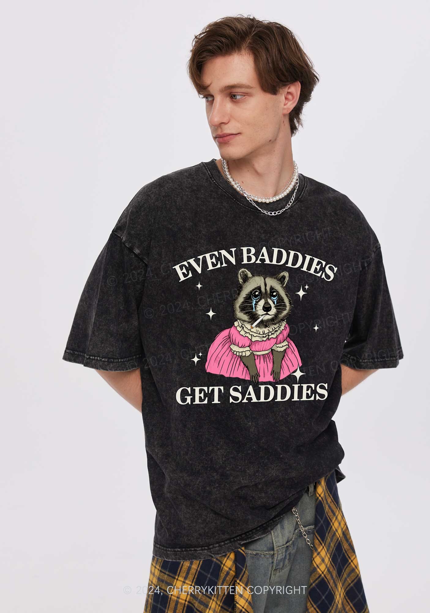 Raccoon Get Saddies Y2K Washed Tee Cherrykitten