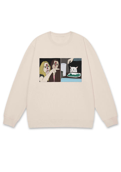 Quarreling Girls And White Cat Y2K Sweatshirt