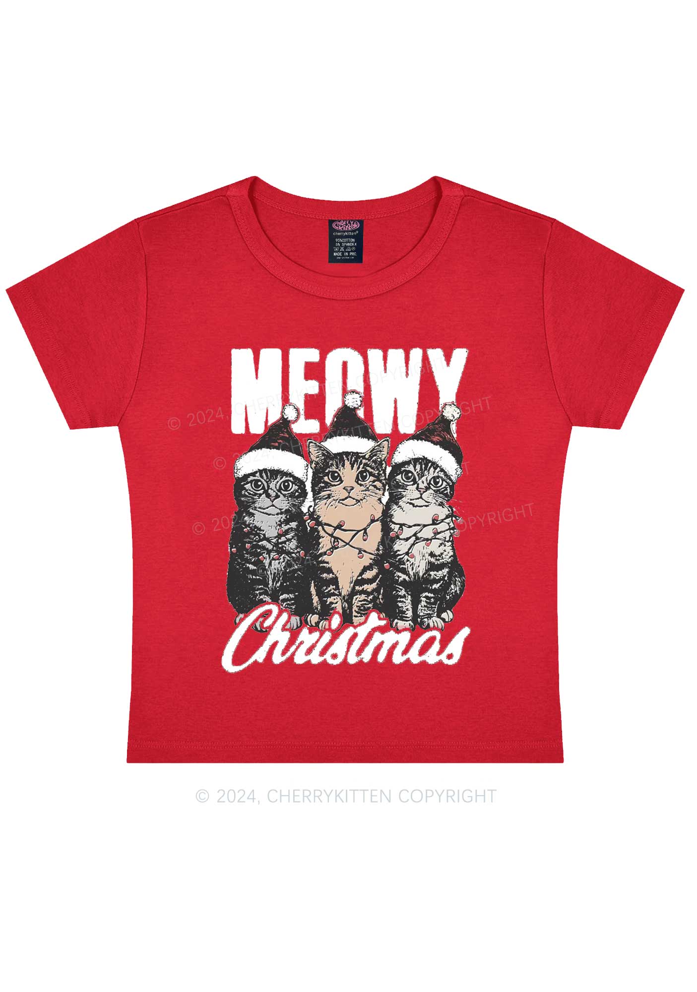 Christmas Meowy Y2K Baby Tee Cherrykitten