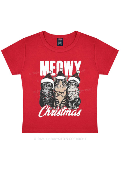 Christmas Meowy Y2K Baby Tee Cherrykitten