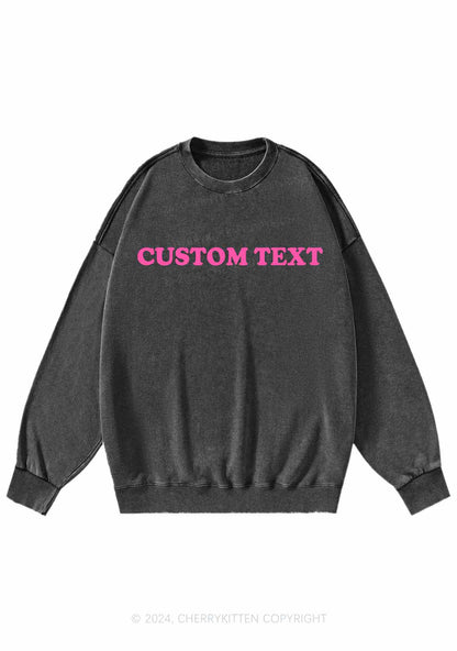 Custom Personalized Text Y2K Washed Sweatshirts Cherrykitten