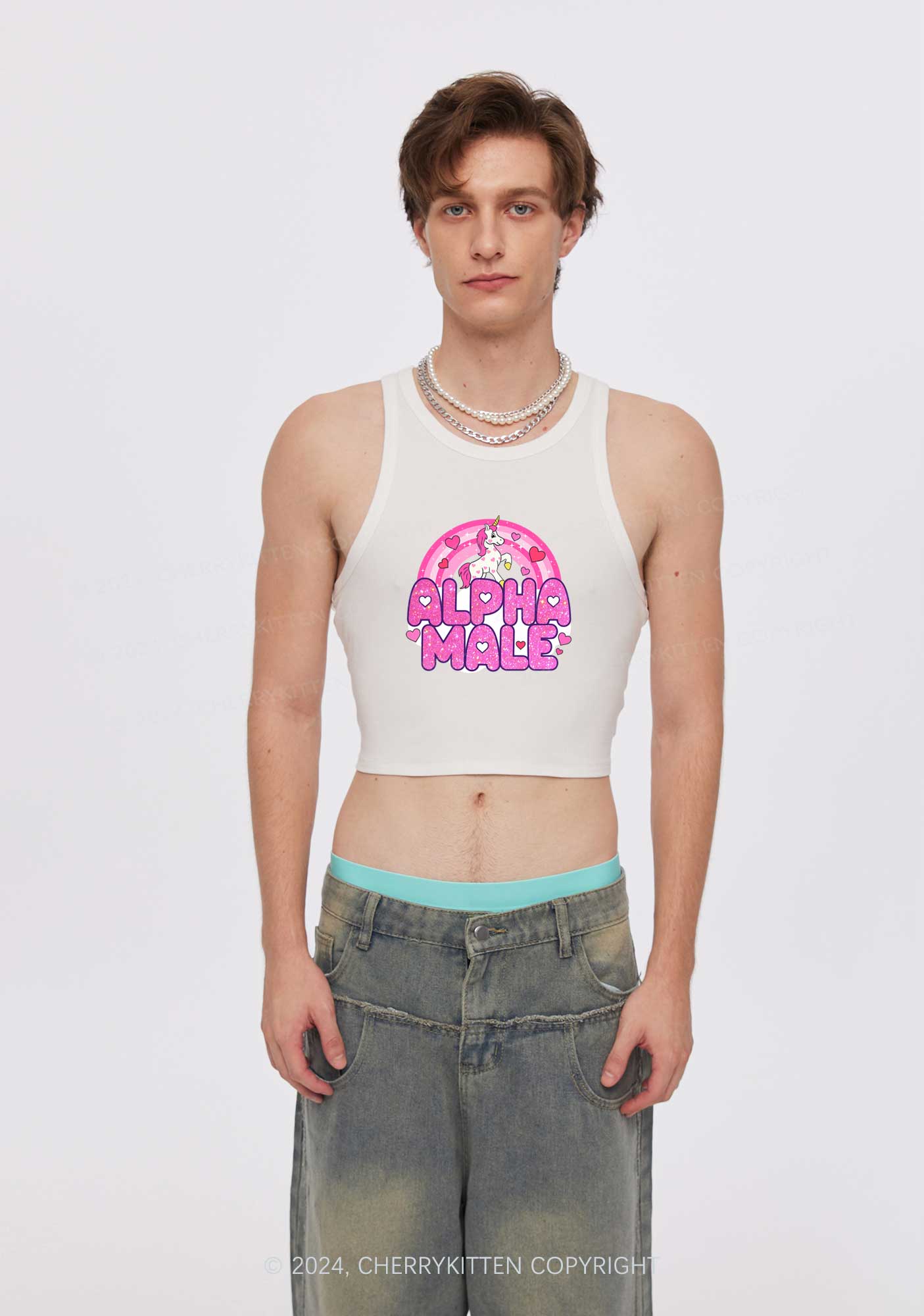 Alpha Male Unicorn Y2K Valentine's Day Crop Tank Top Cherrykitten