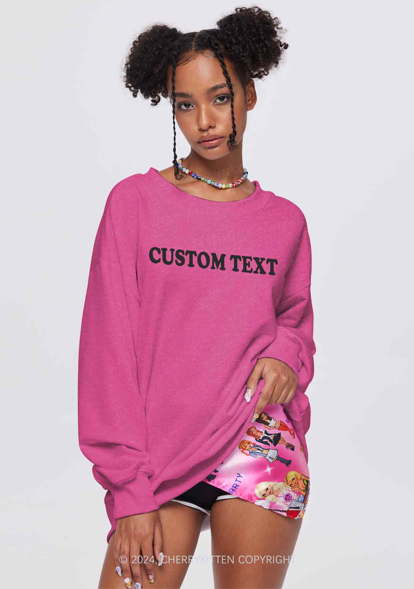 Custom Personalized Text Y2K Washed Sweatshirts Cherrykitten