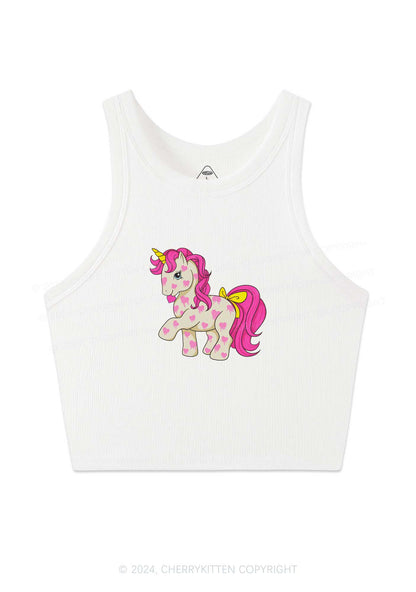 Pink Heart Unicorn Y2K Valentine's Day Crop Tank Top Cherrykitten