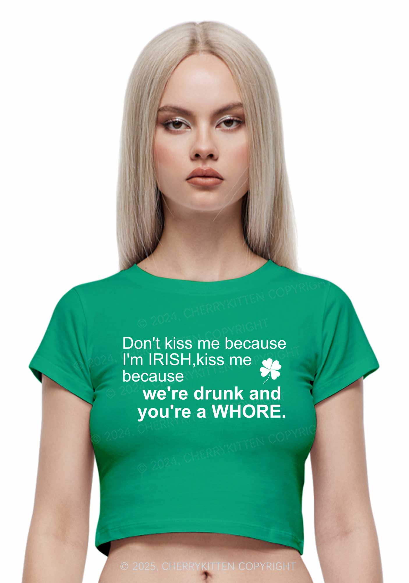 Drunk And Hore St Patricks Y2K Baby Tee Cherrykitten