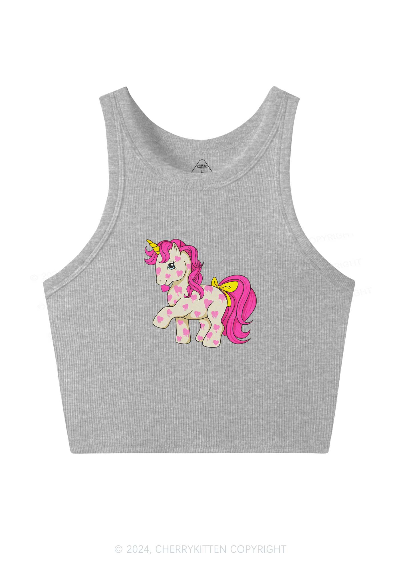 Pink Heart Unicorn Y2K Valentine's Day Crop Tank Top Cherrykitten