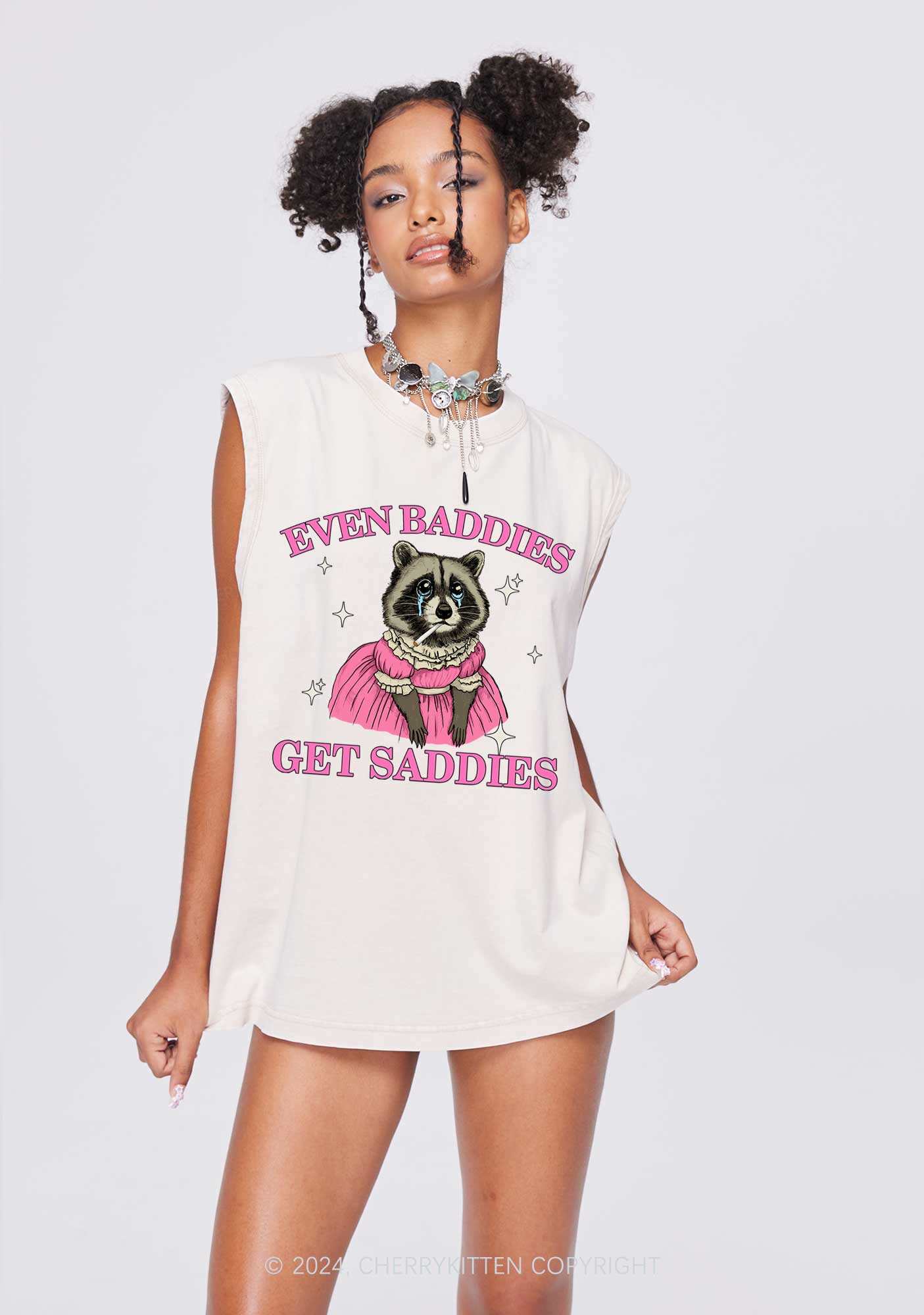 Raccoon Get Saddies Y2K Washed Tank Cherrykitten