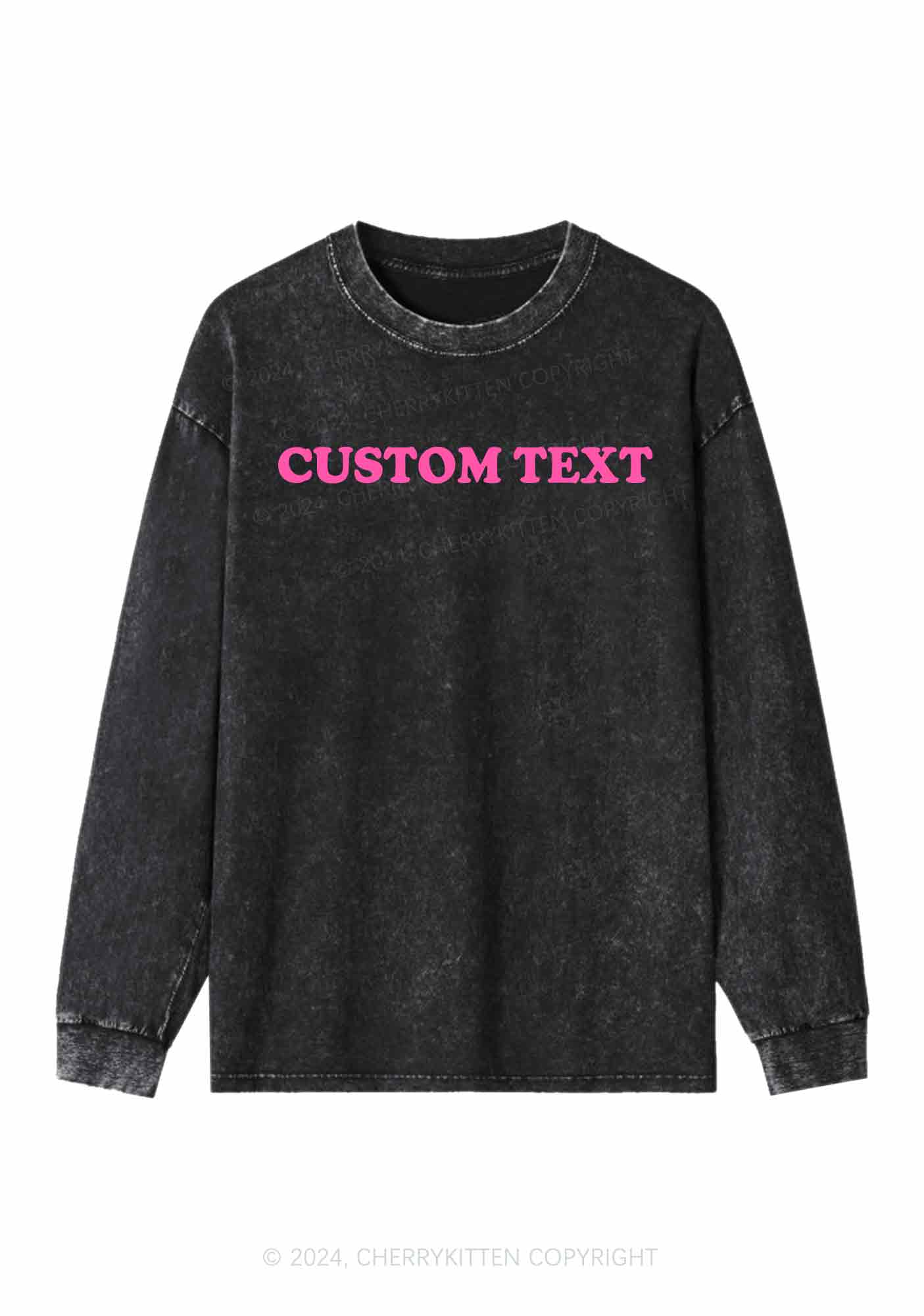 Custom Personalized Text Y2K Washed Long Sleeves Cherrykitten