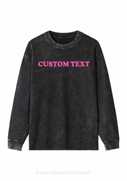 Custom Personalized Text Y2K Washed Long Sleeves Cherrykitten