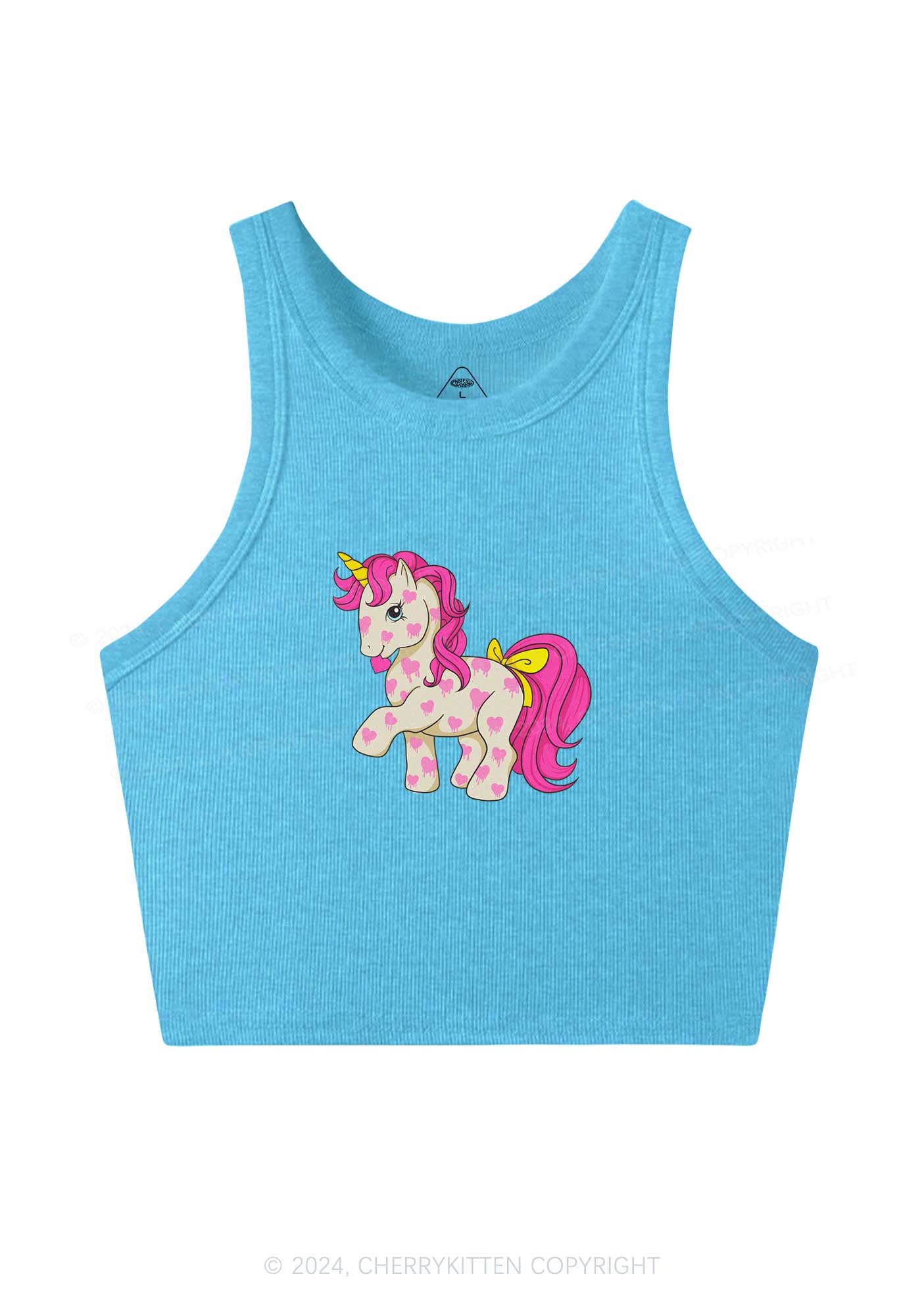 Pink Heart Unicorn Y2K Valentine's Day Crop Tank Top Cherrykitten