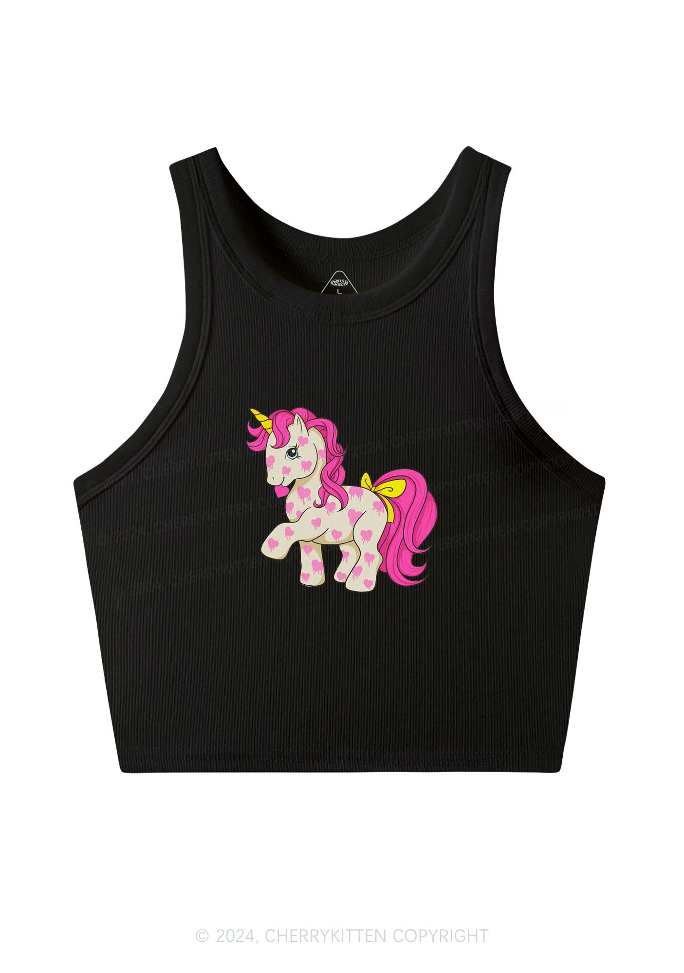 Pink Heart Unicorn Y2K Valentine's Day Crop Tank Top Cherrykitten