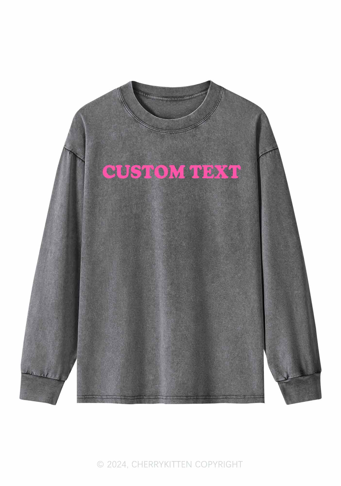 Custom Personalized Text Y2K Washed Long Sleeves Cherrykitten