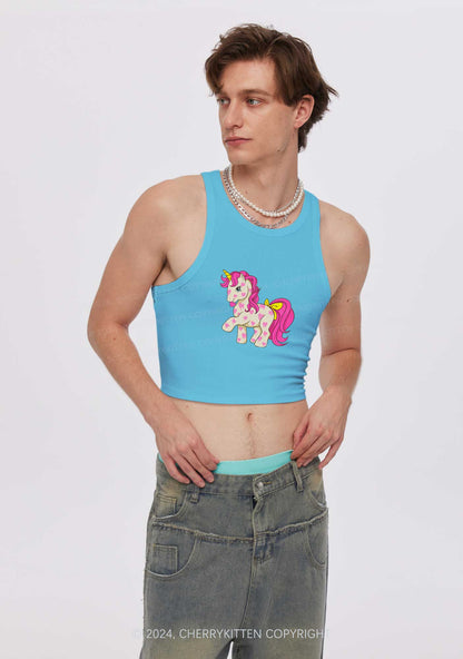 Pink Heart Unicorn Y2K Valentine's Day Crop Tank Top Cherrykitten