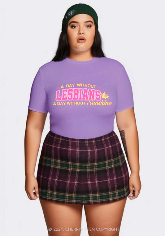 Curvy A Day Without Lesbians Y2K Baby Tee Cherrykitten