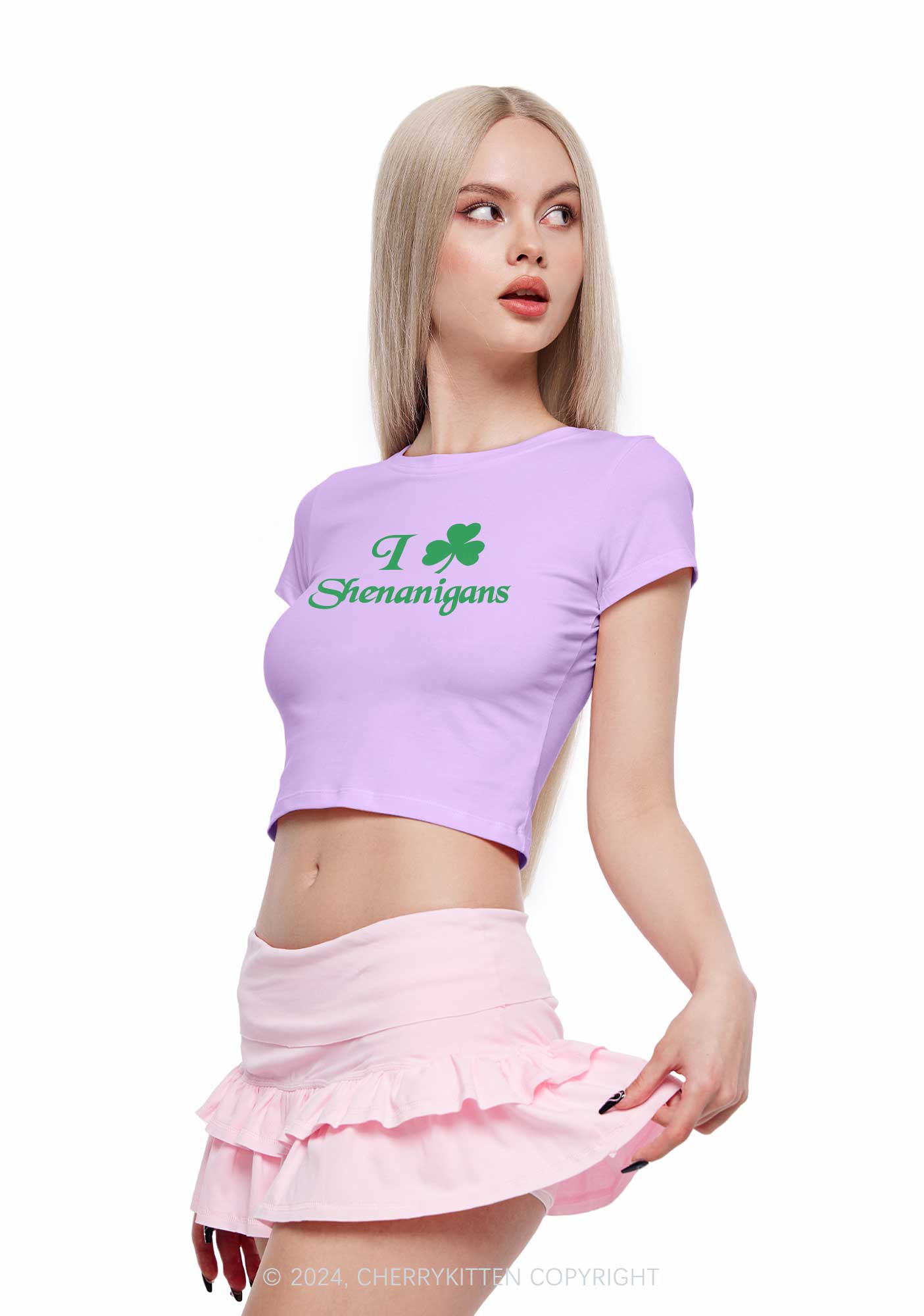 I Love Shenanigans St Patricks Y2K Baby Tee Cherrykitten