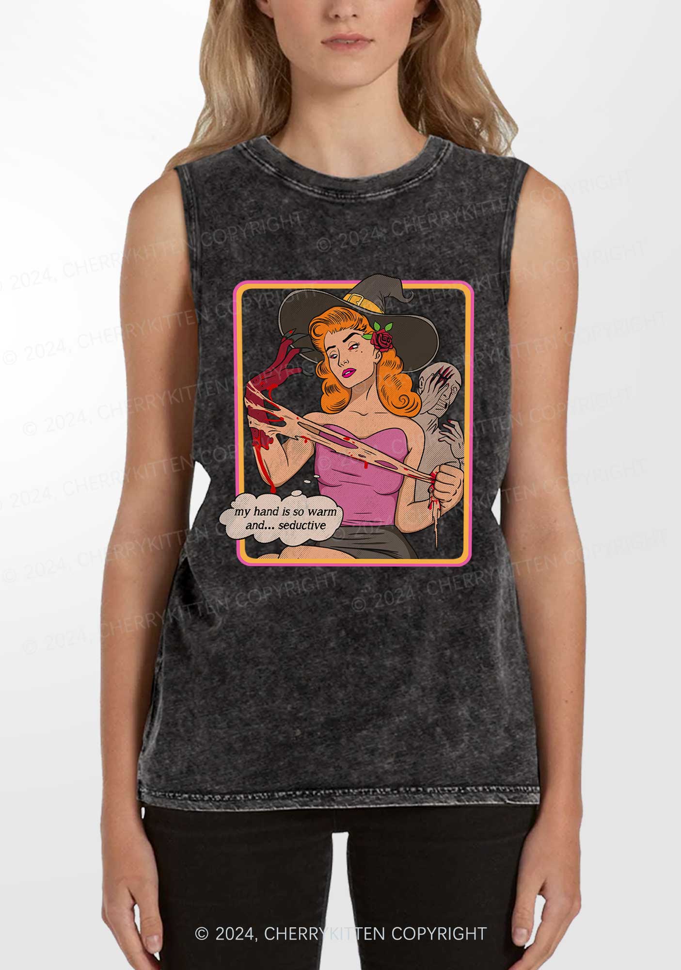 Halloween Seductive Hand Y2K Washed Tank Cherrykitten