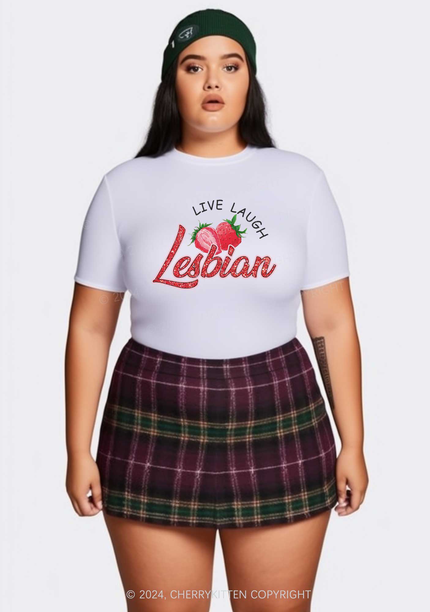 Curvy Live Laugh Lesbian Y2K Baby Tee Cherrykitten