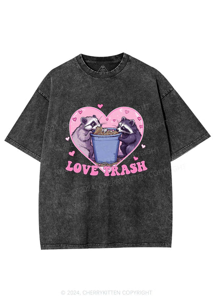 Love Trash Raccoon Y2K Valentine's Day Washed Tee Cherrykitten