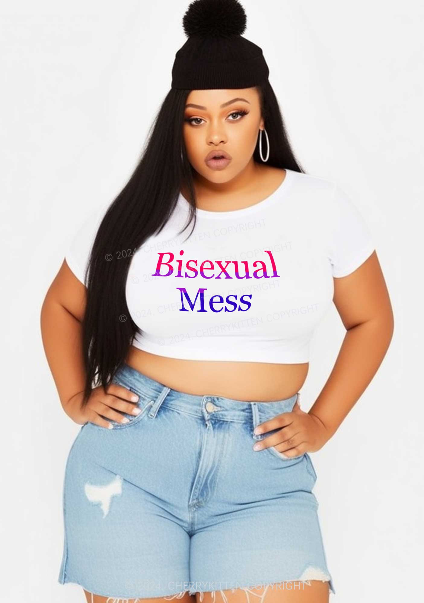 Curvy Bisexual Mess Y2K Baby Tee Cherrykitten