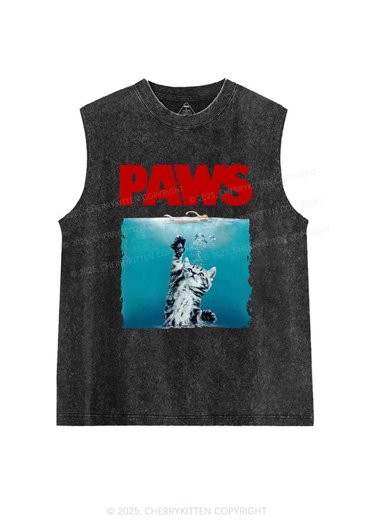 Paws Jaws Cat Y2K Washed Tank Cherrykitten