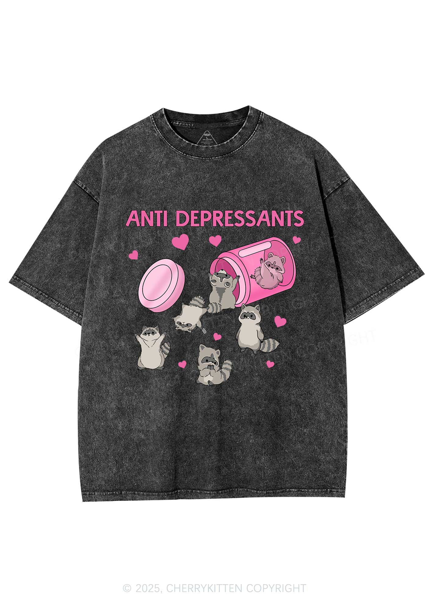 Anti Depressants Raccoon Y2K Washed Tee Cherrykitten