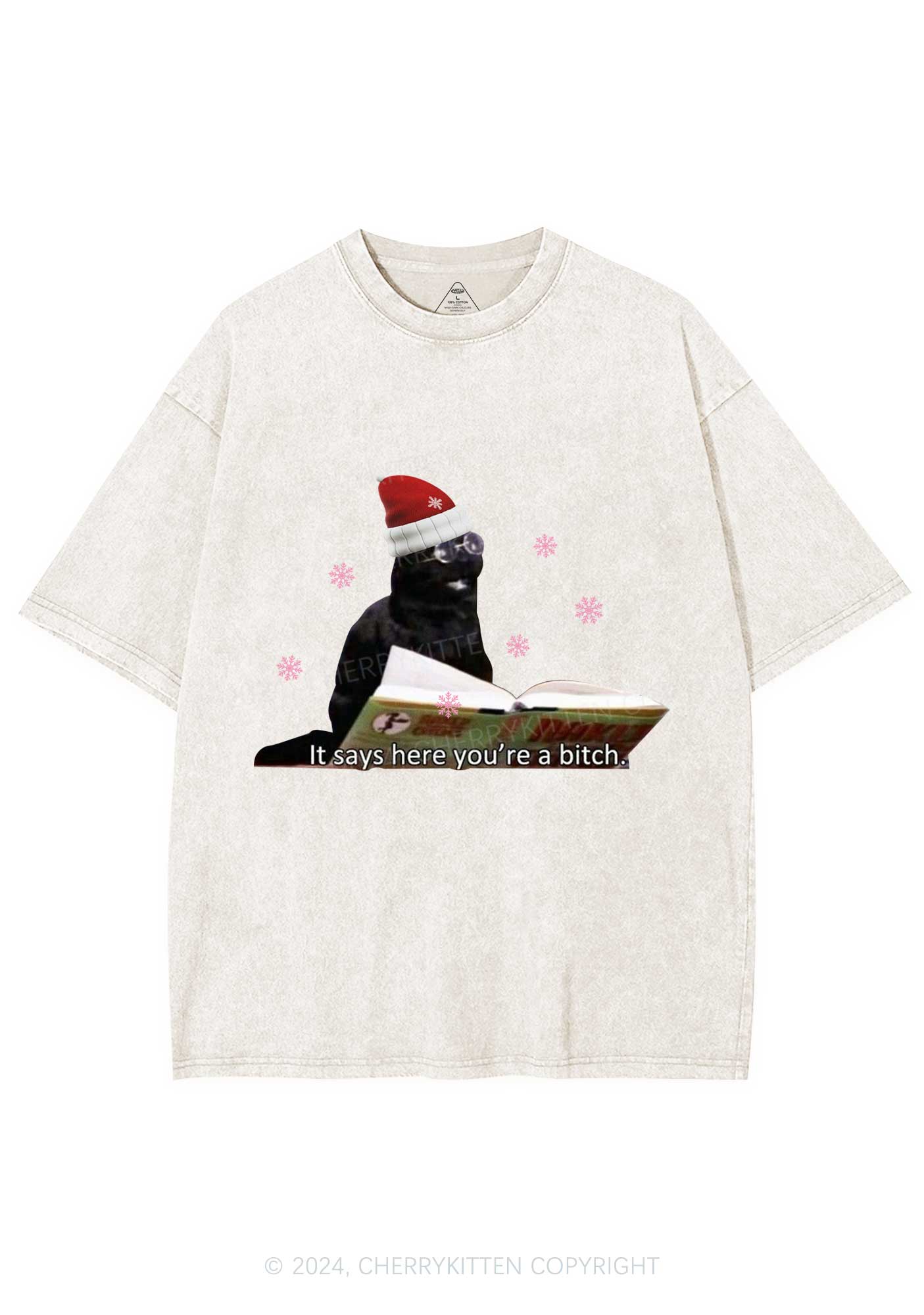 Christmas Cat Bxxch Y2K Washed Tee Cherrykitten