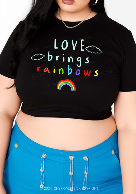 Curvy Love Brings Rainbows Y2K Baby Tee Cherrykitten