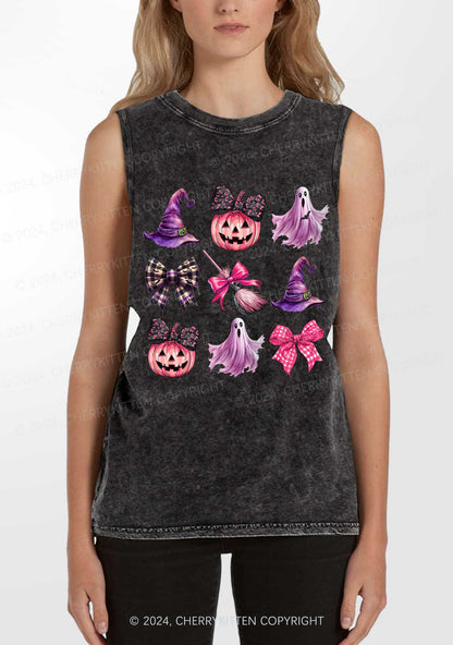 Halloween Pumpkin With Bows Y2K Washed Tank Cherrykitten