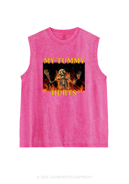 Skeleton Tummy Hurts Y2K Washed Tank Cherrykitten