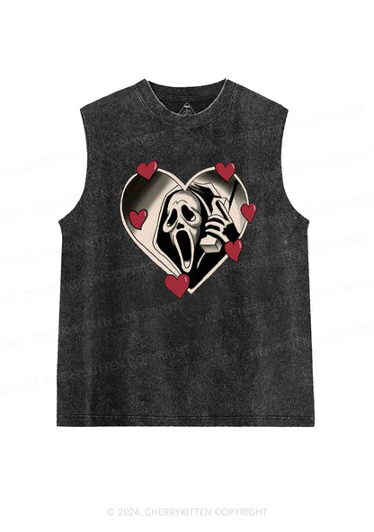 Halloween Heart Skull Face Y2K Washed Tank Cherrykitten