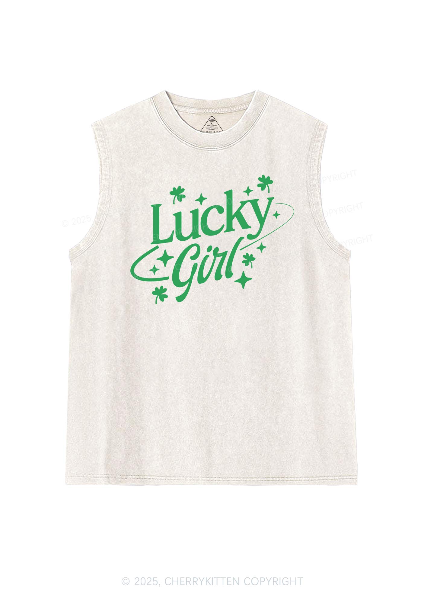 Lucky Girl Star Clover St Patricks Y2K Washed Tank Cherrykitten