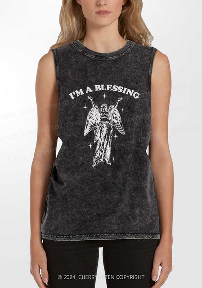 I'm A Blessing Y2K Washed Tank Cherrykitten