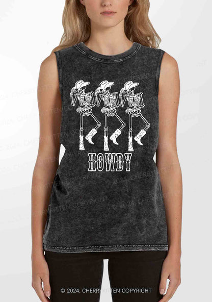 Halloween Howdy Dancing Skeletons Y2K Washed Tank Cherrykitten