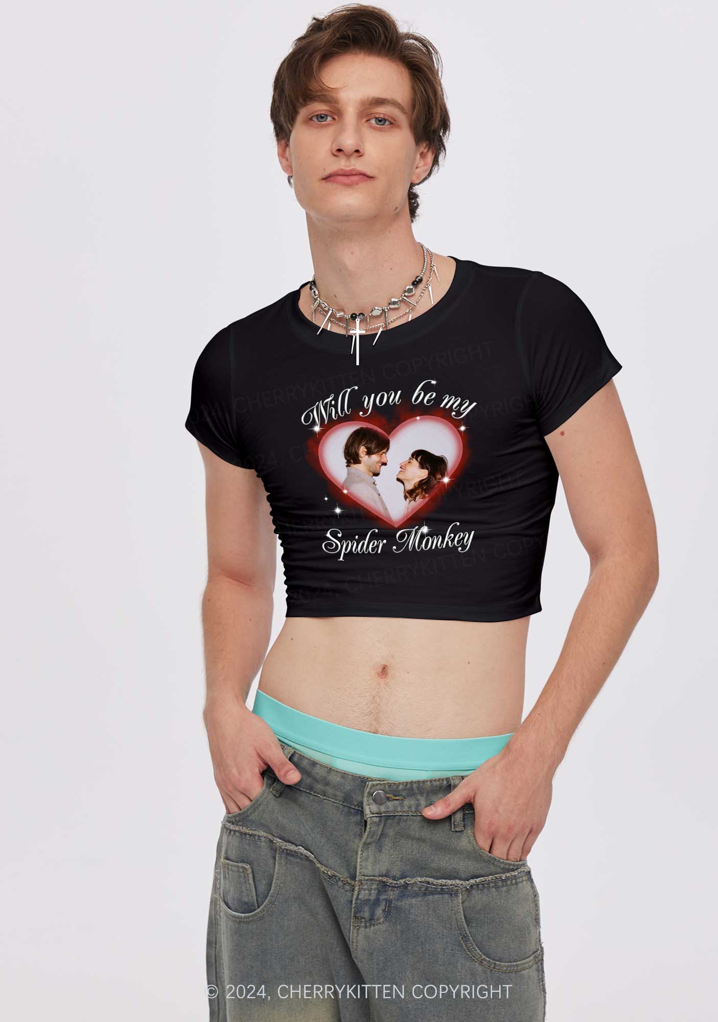 Spider Monkey Custom Photo Y2K Valentine's Day Baby Tee Cherrykitten