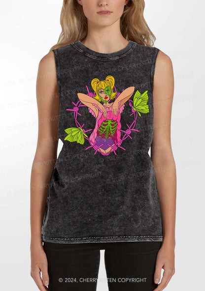 Halloween Green Skeleton Y2K Washed Tank Cherrykitten