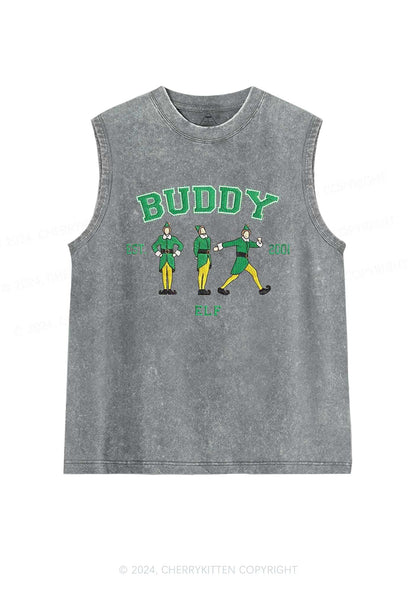 Christmas Elf Buddy Y2K Washed Tank Cherrykitten