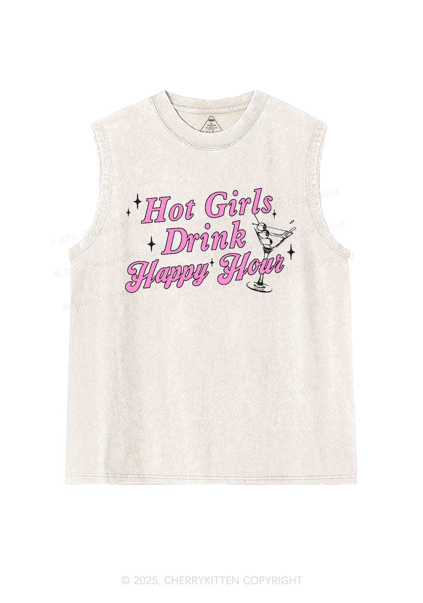 Hot Girls Drink Happy Hour Y2K Washed Tank Cherrykitten