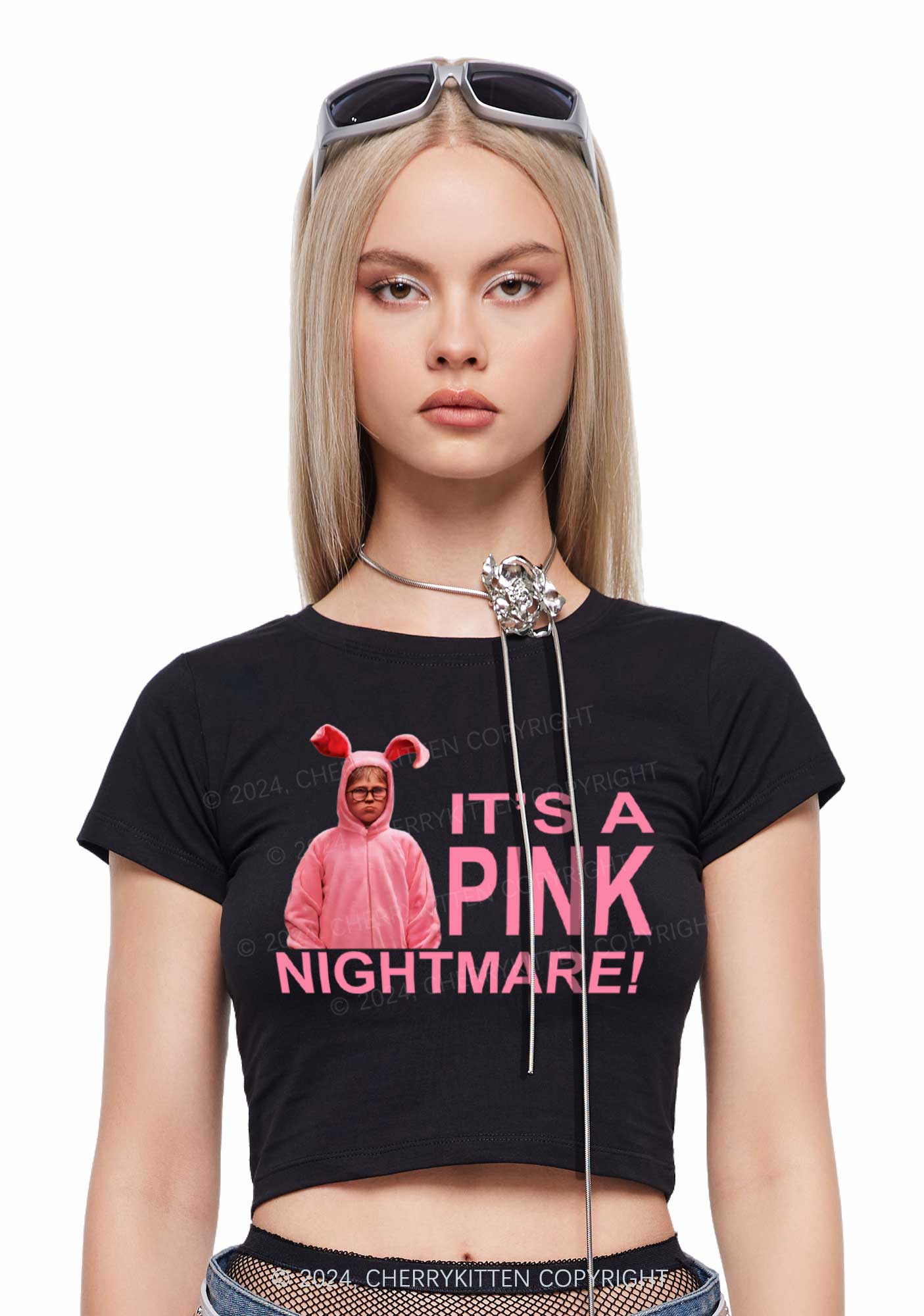 Christmas Pink Nightmare Y2K Baby Tee Cherrykitten