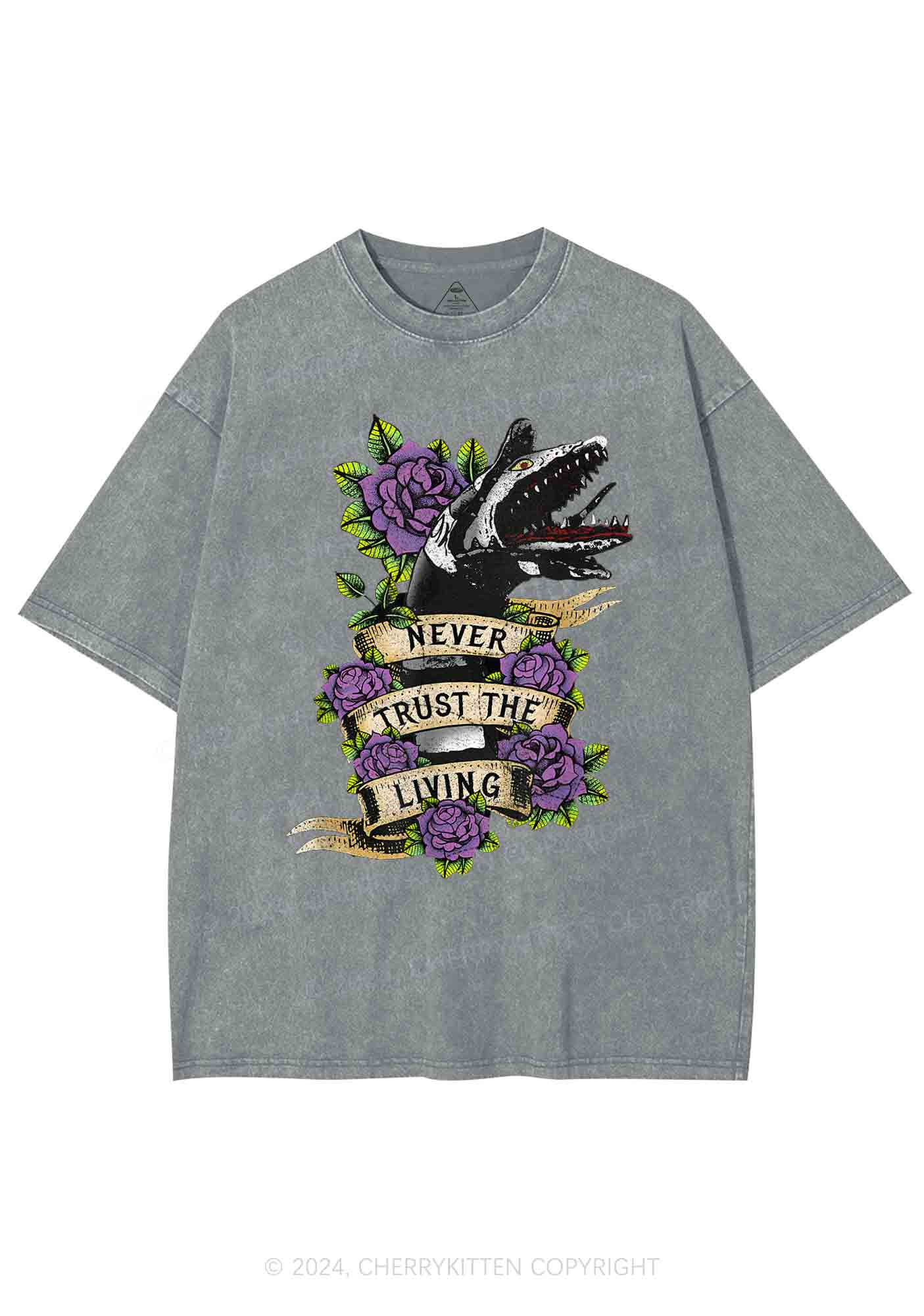 Halloween Never Trust The Living Y2K Washed Tee Cherrykitten