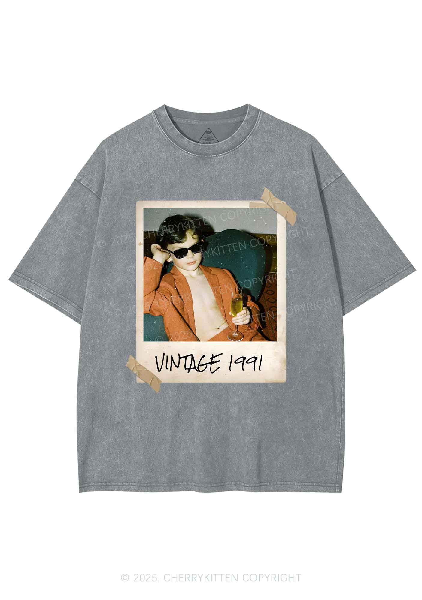 Custom Vintage Photo And Year Y2K Washed Tee Cherrykitten