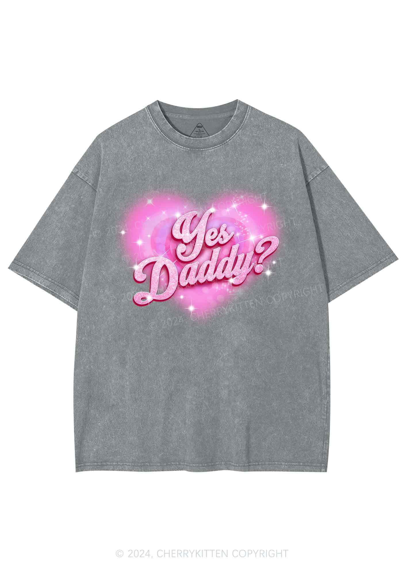 Pink Yes Daddy Y2K Valentine's Day Washed Tee Cherrykitten