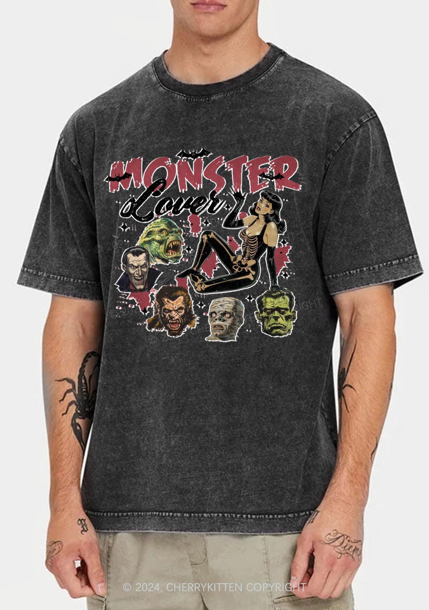 Halloween Monster Lovers Y2K Washed Tee Cherrykitten