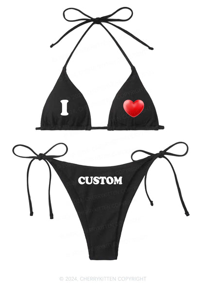 I Love Custom Y2K Halter Triangle Bikini Set Cherrykitten