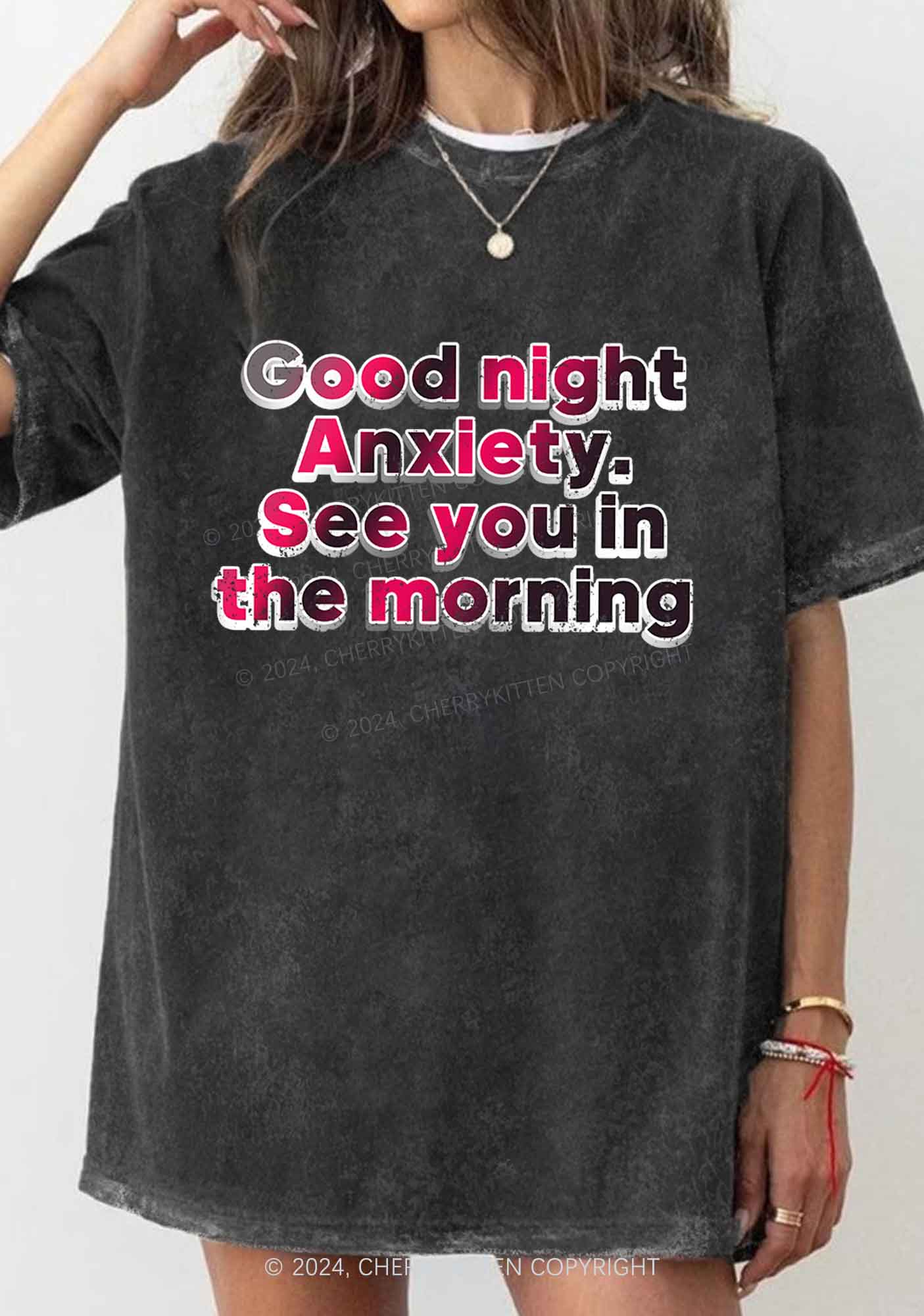 Good Night Anxiety Y2K Washed Tee Cherrykitten