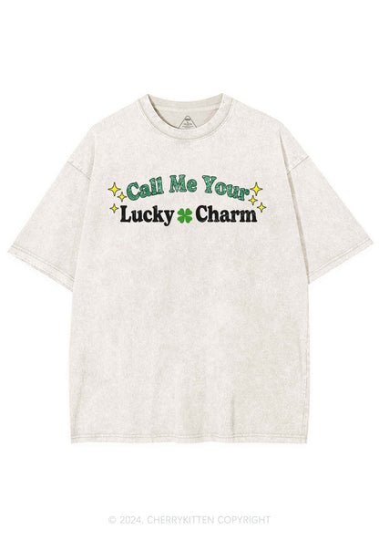 Call Me Your Lucky Charm St Patricks Y2K Washed Tee Cherrykitten