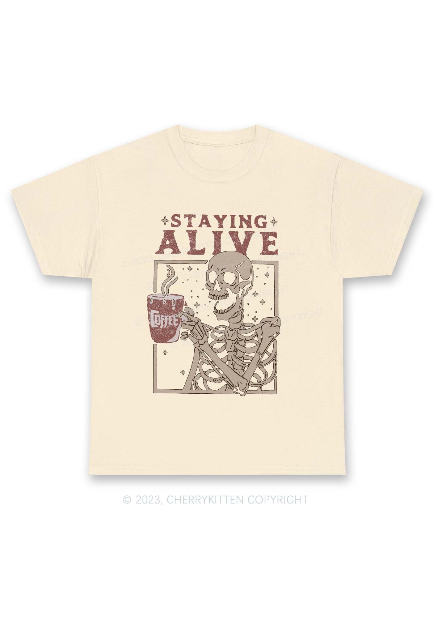 Staying Alive Skeleton Halloween Y2K Chunky Shirt Cherrykitten