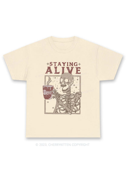 Staying Alive Skeleton Halloween Y2K Chunky Shirt Cherrykitten