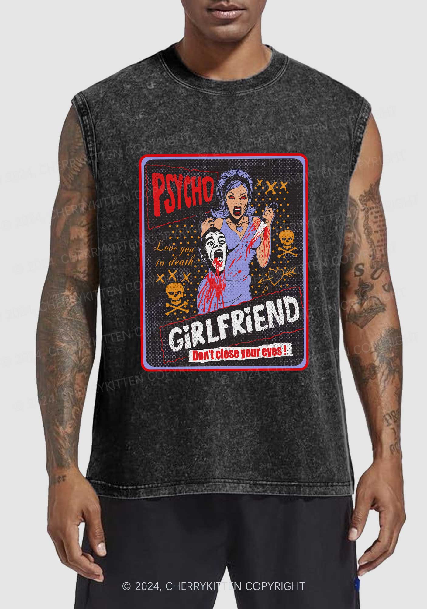 Halloween Psycho Girlfriend Y2K Washed Tank Cherrykitten