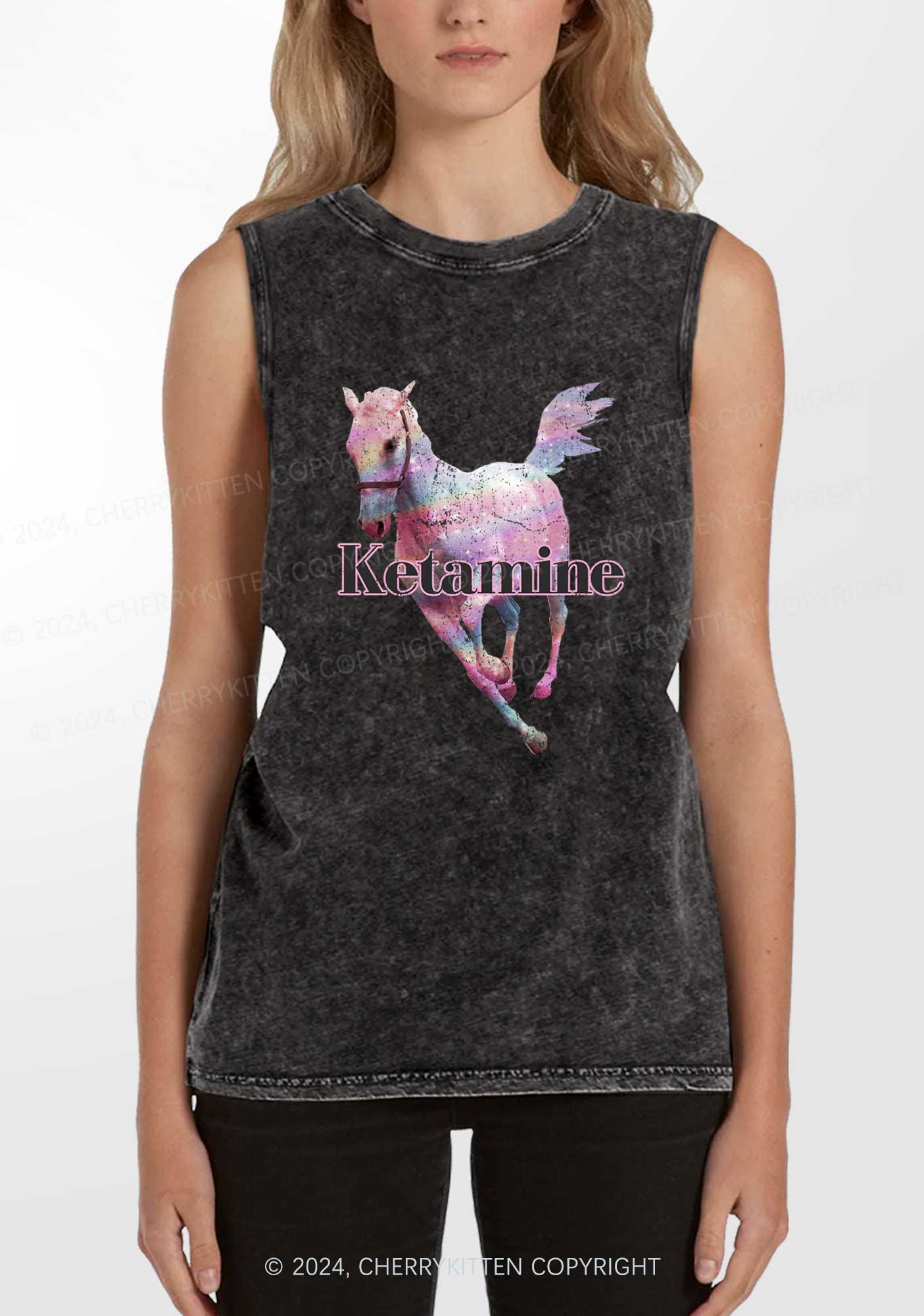 Pink Horse Y2K Washed Tank Cherrykitten